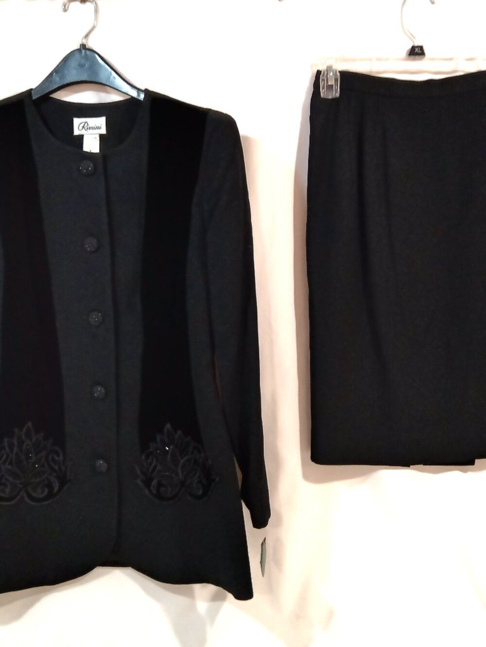 Rimini Skirt Suit Size 8 Fits M Vintage Women 2 Piece Outfit Black Embroidered